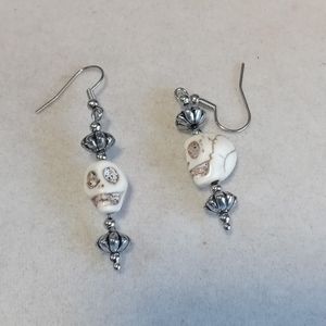 Handmade Natural Skull Bead Earrings with Silver Accents